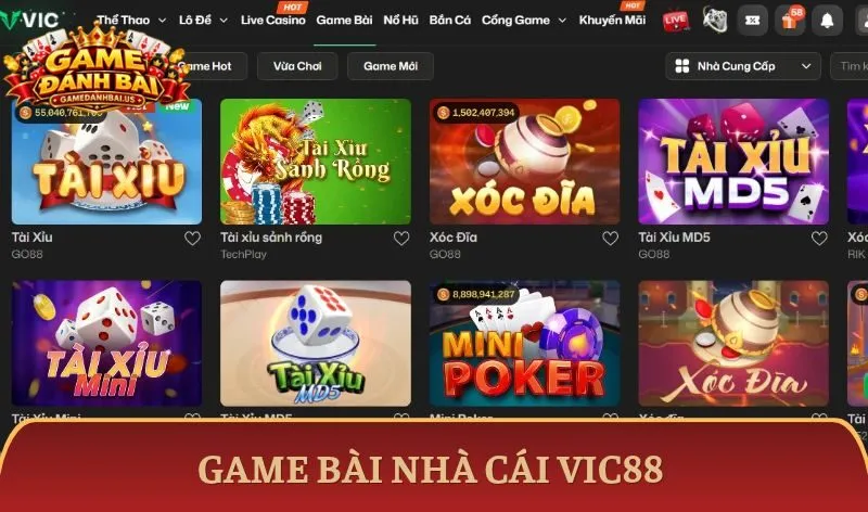 Sảnh game bài Vic88 được đầu tư khủng