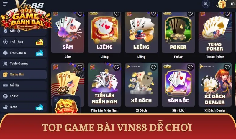 Top game bài Vin88 dễ chơi thắng to mỗi ngày