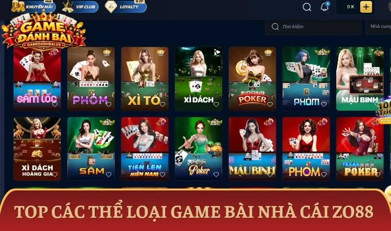 Top các thể loại game bài nhà cái Zo88 hấp dẫn