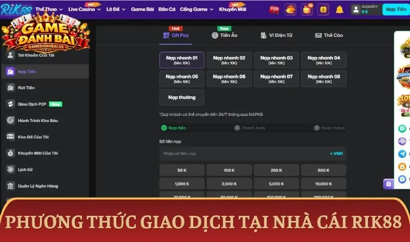 Các phương thức nạp/rút tiền tại nhà cái Rik88
